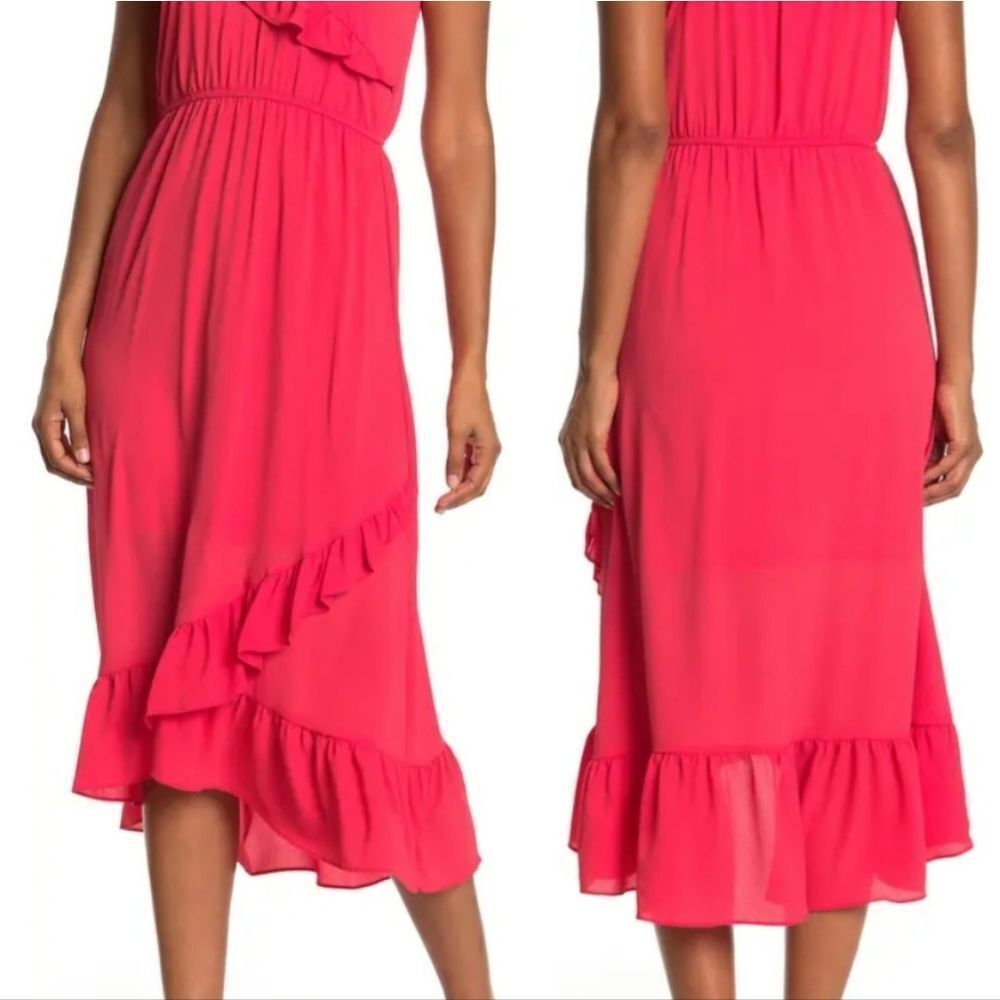 𝅺love..ady-ruffled Cold Shoulder Midi Dress -Size-S